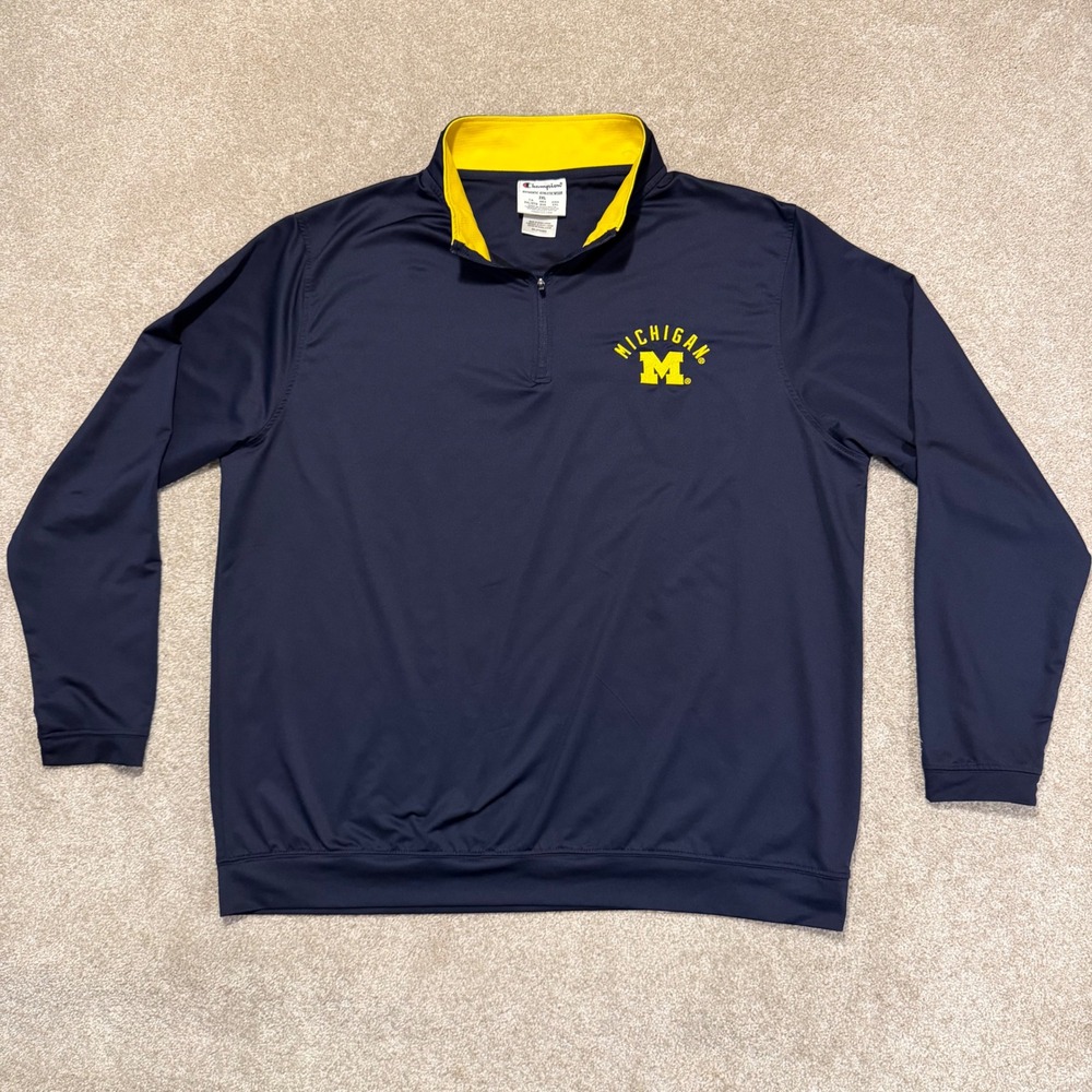 Champion Quarter Zip Pullover Mens 2XL Navy Michigan Wolverines NCAA Athletic